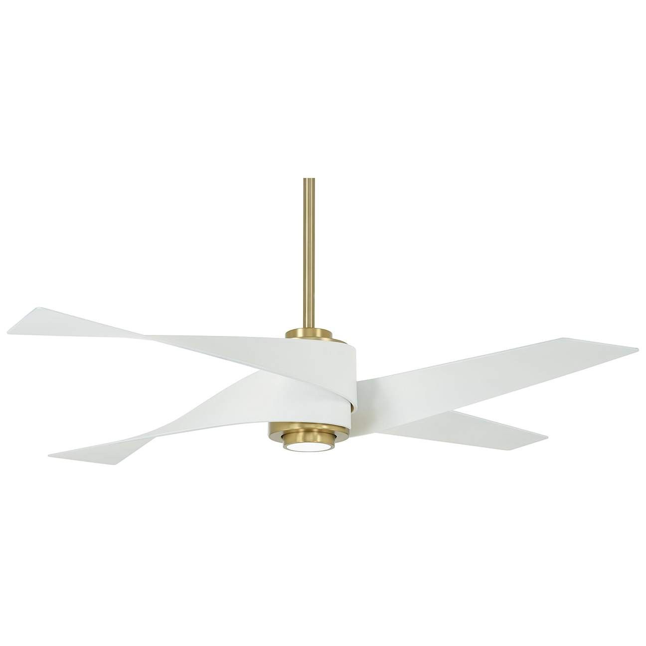 64" Minka Aire Artemis IV Brass and White LED Ceiling Fan with Remote | Lamps Plus