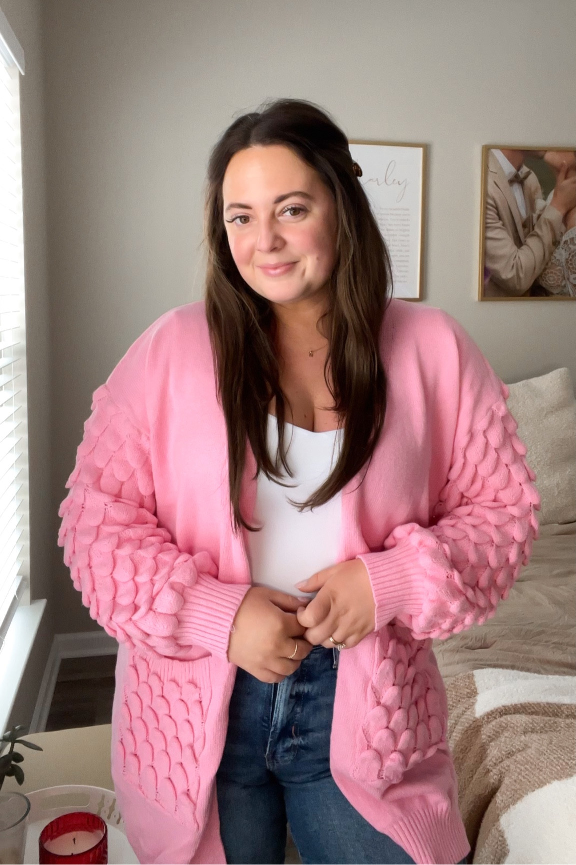 this cardigan is so fun + unique 💖 bodysuit is a great material - I’m in a size large in both

#LTKmidsize