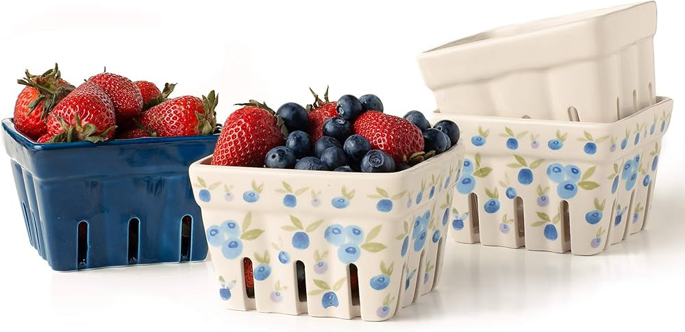 Farmhouse Ceramic Berry Basket, Colander, Farmers Market square Bowl. Rustic Kitchen decor fruit ... | Amazon (US)