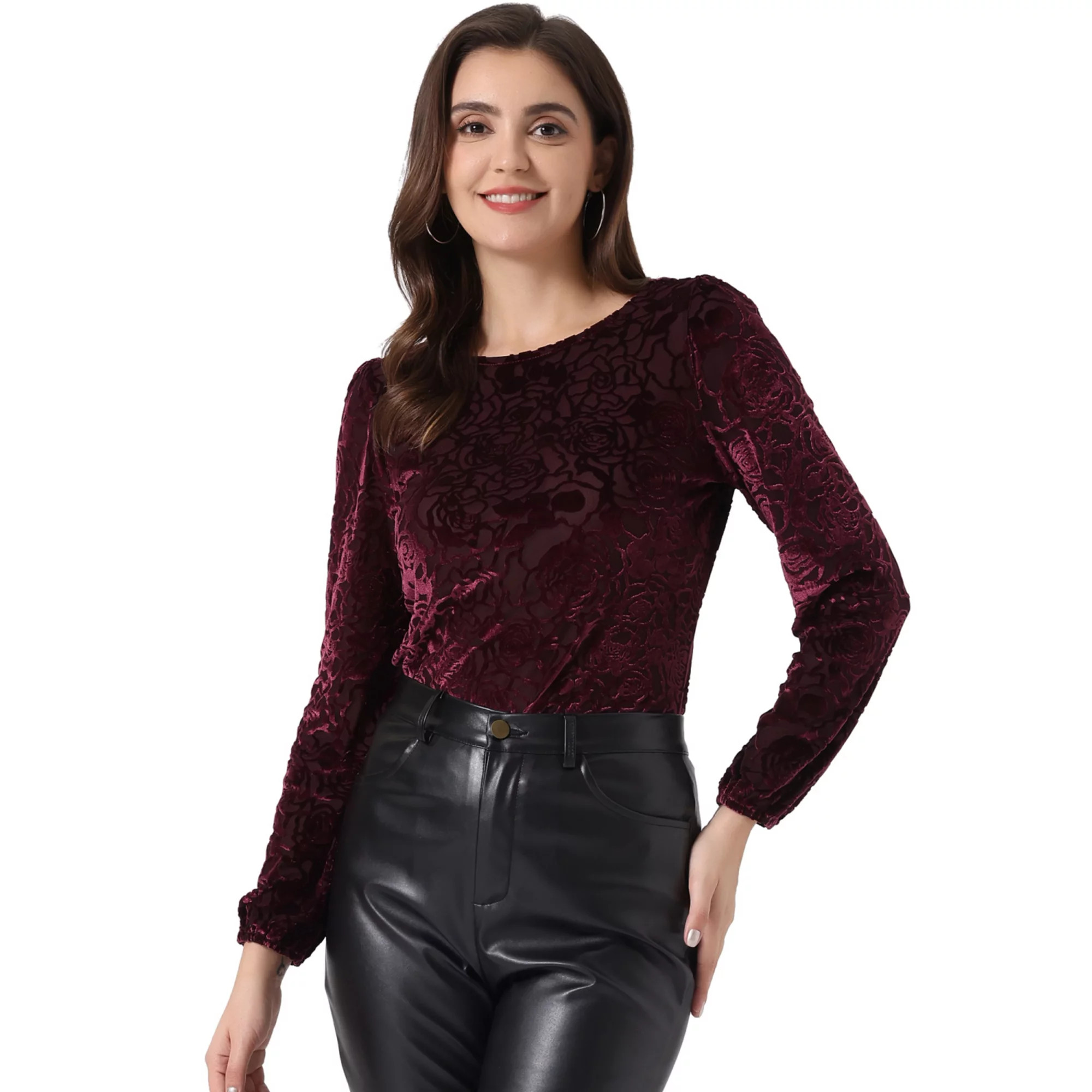 Women's Polka Dots Burn-out Long Sleeve Velvet Top | Kohl's