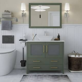 36 in. W Single Basin Vintage Green Bath Vanity with White Engineered Marble Top and Mirror | The Home Depot