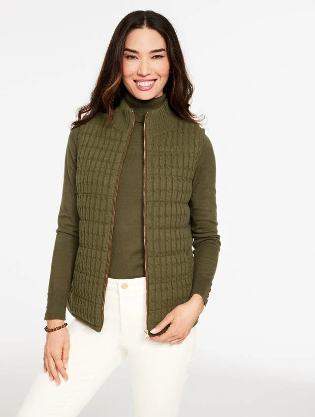 Cable Knit Quilted Vest | Talbots
