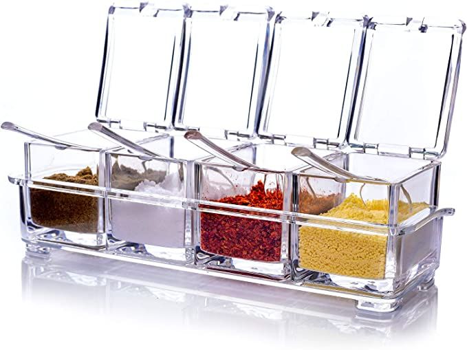 Amazon.com: ME.FAN Clear Seasoning Rack Spice Pots - 4 Piece Acrylic Seasoning Box - Storage Cont... | Amazon (US)