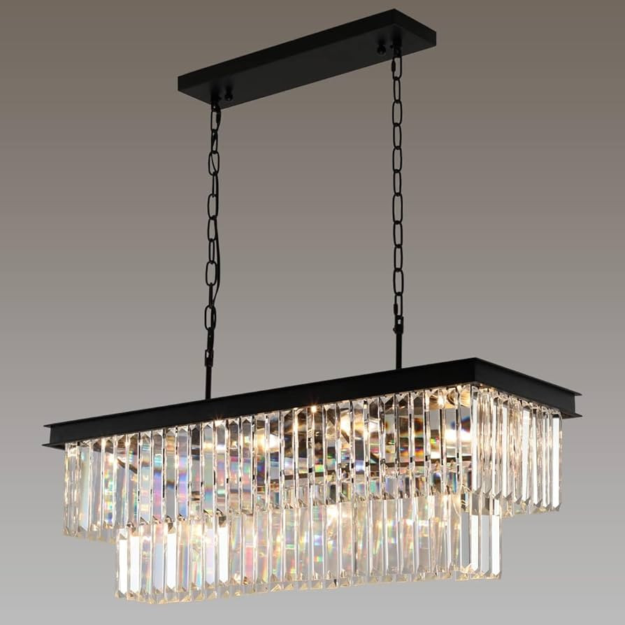 Crystal Chandeliers for Dining Room 11-Light Black Modern Chandelier Rectangle Contemporary Penda... | Amazon (US)
