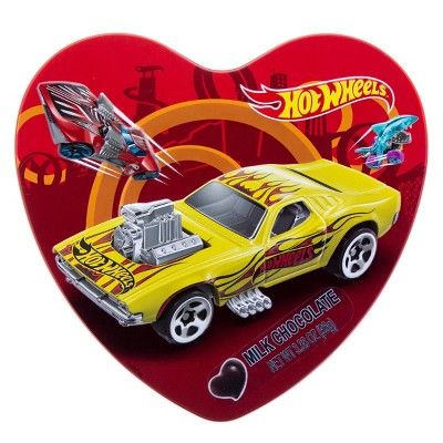 Hot Wheels Valentine&#39;s Heart Tin with Chocolate 3.38oz | Target