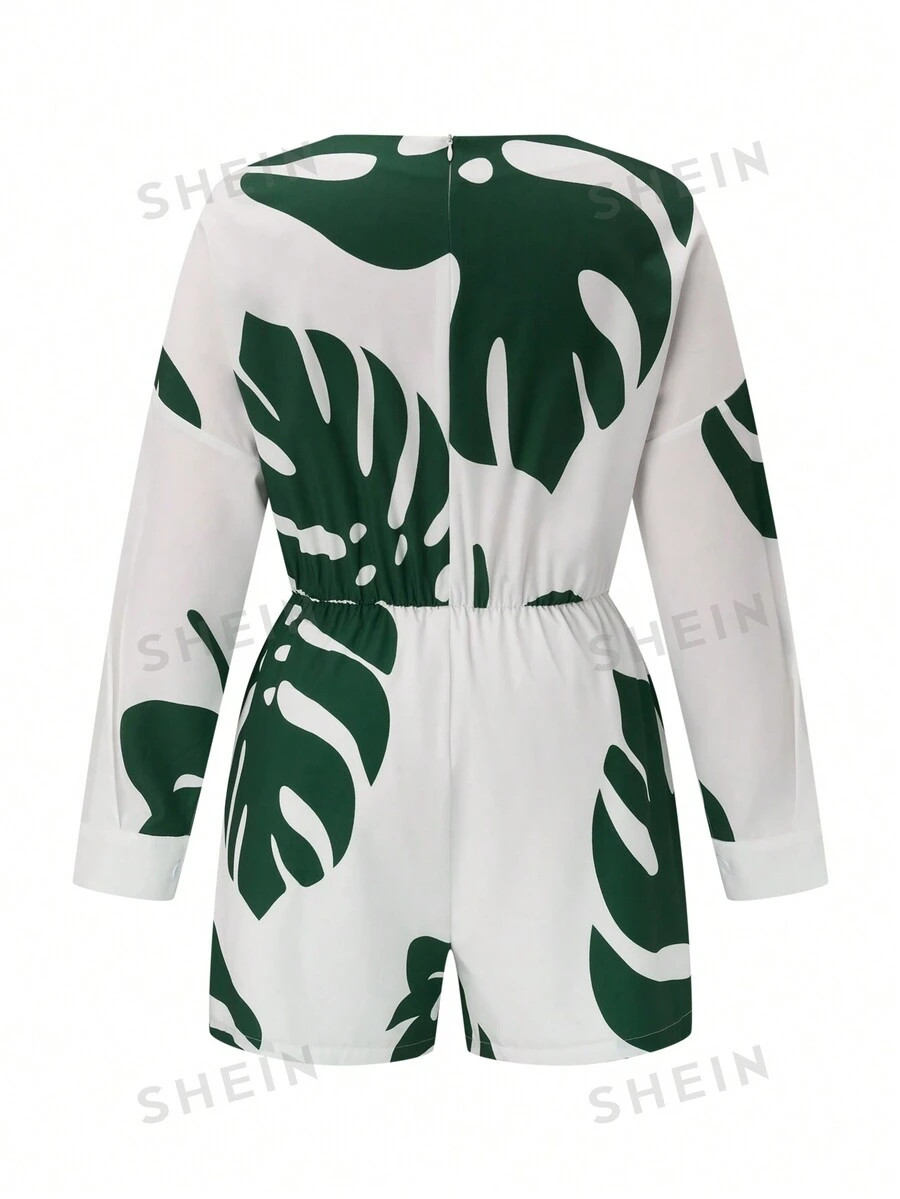 SHEIN Slayr Plus Size Loose Tropical Printed Romper | SHEIN