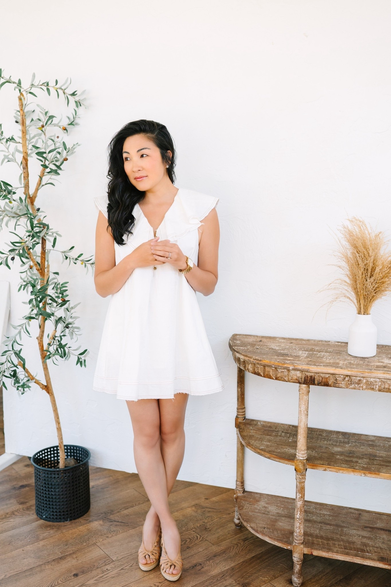 Bright whites + rustic charm 🤍✨ This mini dress is simple, sweet, and made for sunny days. Loving the contrast with this cozy little corner—natural textures, effortless vibes. 

#LTKSummerEdit #LTKStyleTip #LTKHome