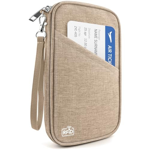 Passport Holder Family RFID Travel Document Organizer for Women Waterproof Passport Wallet Men Portable Case for Cards, Boarding Pass, ID, Money, Tickets with Zipper | Amazon (US)