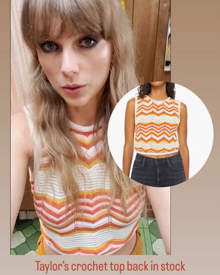 The Mother denim crochet top Taylor Swift wore for Midnights promo and in the lavender haze music video is back in stock! All sizes available. Would be a perfect festival top or eras tour outfit. 

#LTKtravel #LTKFestival #LTKSeasonal