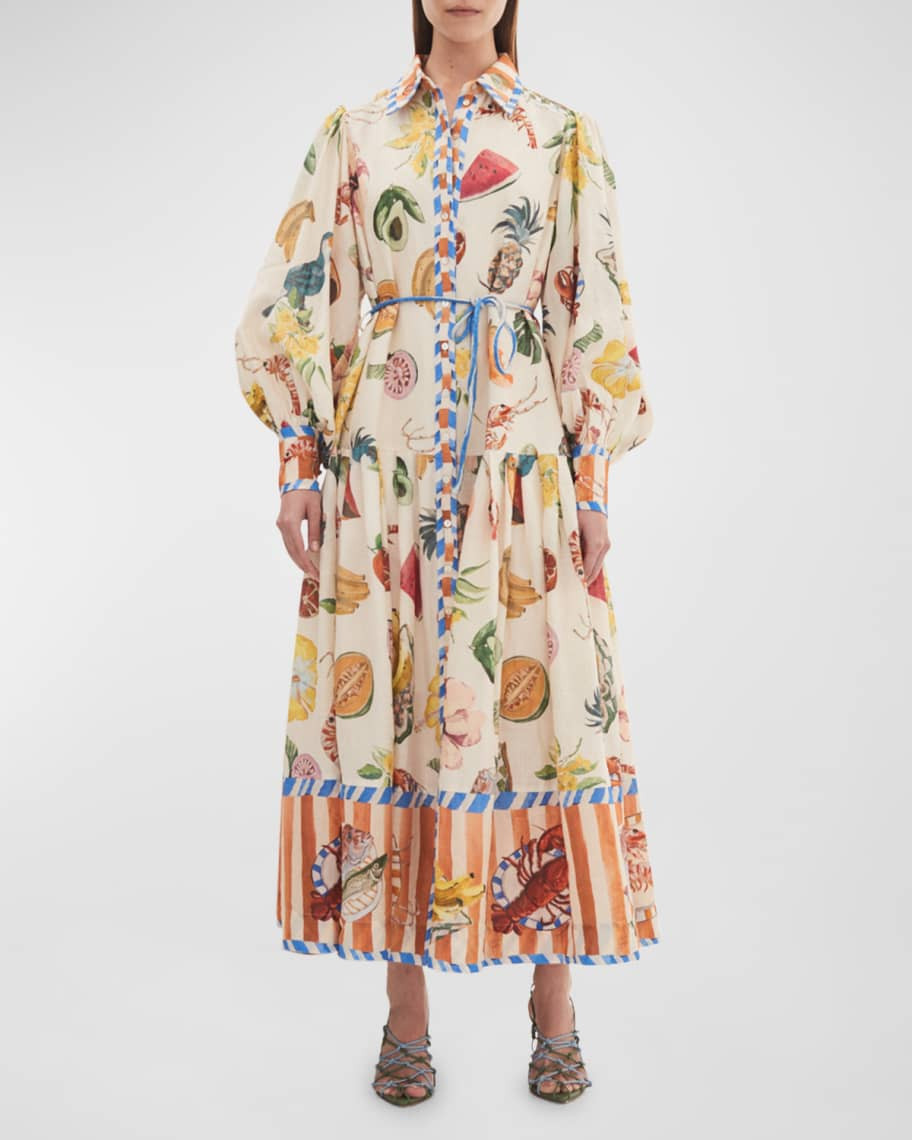 ALEMAIS Theo Tie-Belt Balloon-Sleeve Maxi Shirtdress | Neiman Marcus