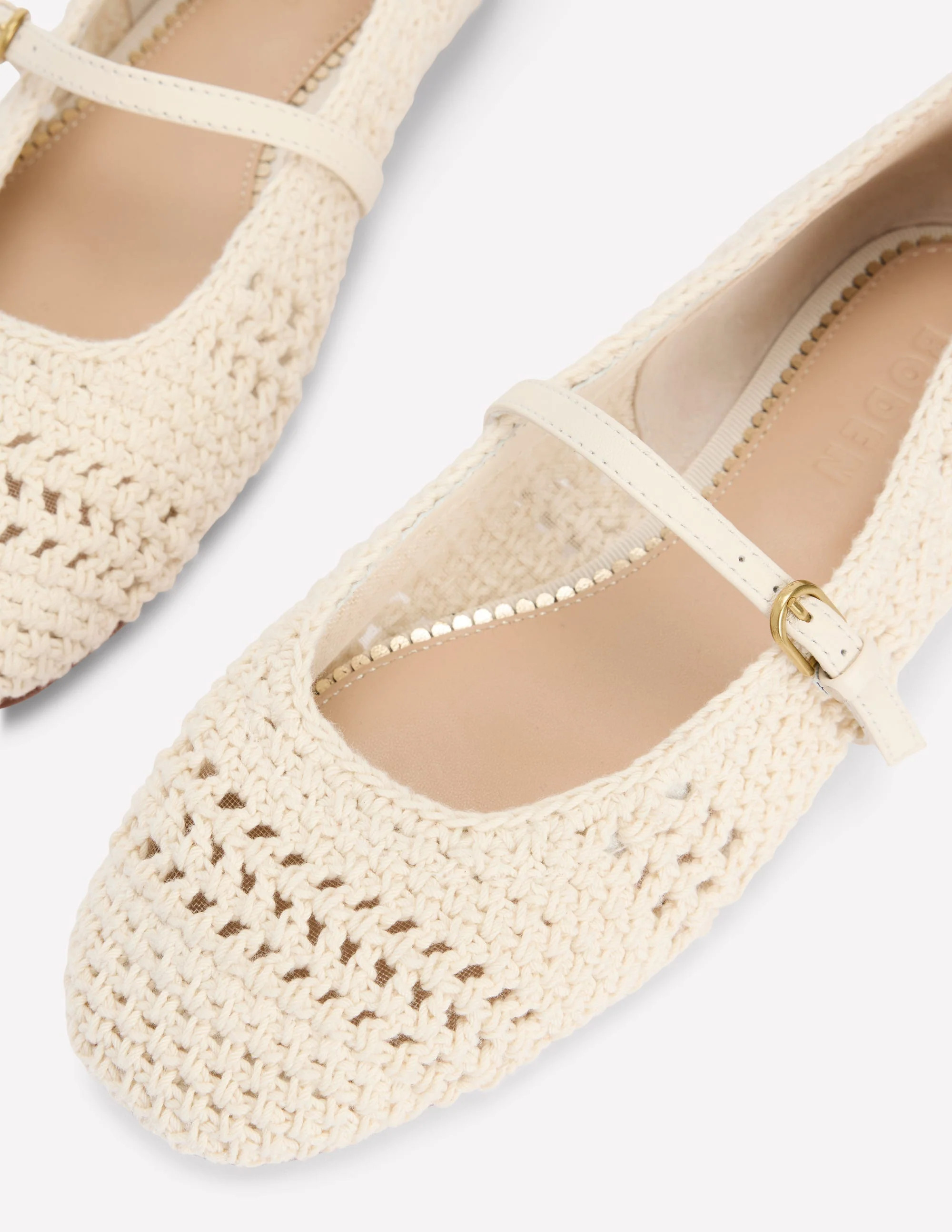 Crochet Mary Jane Flats-Ecru | Boden (US)