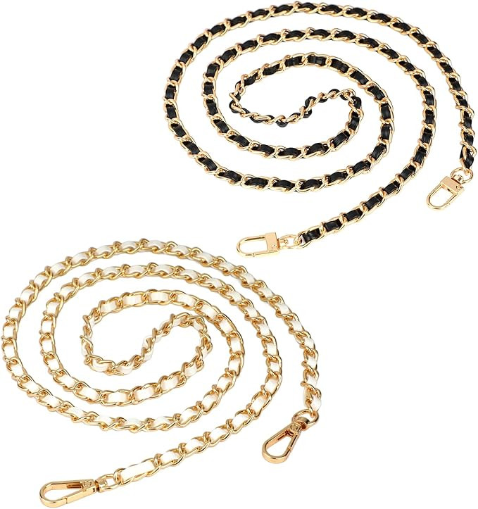 2 PCS Purse Chain Strap, 47" DIY Bag Chain Strap Replacement, Leather Metal Chain Straps Crossbod... | Amazon (US)