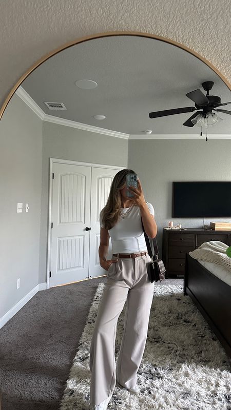 favorite “dress” pants! they pair so cute with sneakers for a more relaxed but still professional vibe! wearing my usual 26 in “light taupe”. wearing my usual small in this double-lined, stretchy tee! 

#LTKFindsUnder100 #LTKStyleTip #LTKFindsUnder50