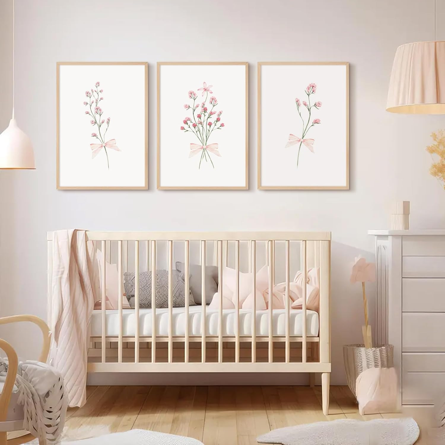 Nursery Flower Wall Art Girl Floral Canvas Wall Decor Boho Wildflower Art Poster Pink Bow Picture... | Amazon (US)