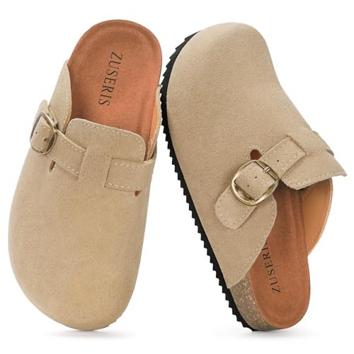 Kids Suede Clogs Boys Girls Cork Footbed Potato Shoes Classic Slip On Leather Mules Children Indoor Outdoor Sandals with Adjustable Buckle,Beige,1 Little Kid=Label 33 | Amazon (US)
