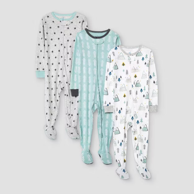 Baby Boys' 3pk 'Adventure' Awaits Tight Fit Sleep N' Play - Cloud Island™ Green | Target