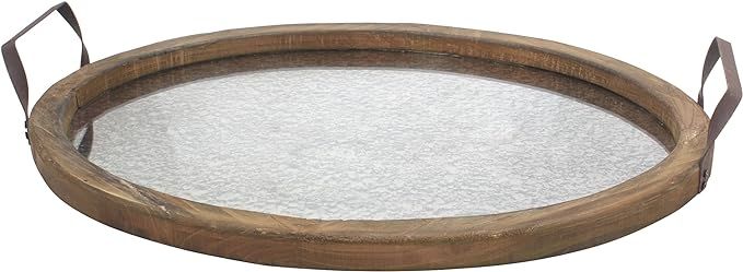 Stonebriar Brown Oval Wood Serving Tray with Metal Handles and Distressed Mirror Base, LARGE | Amazon (US)