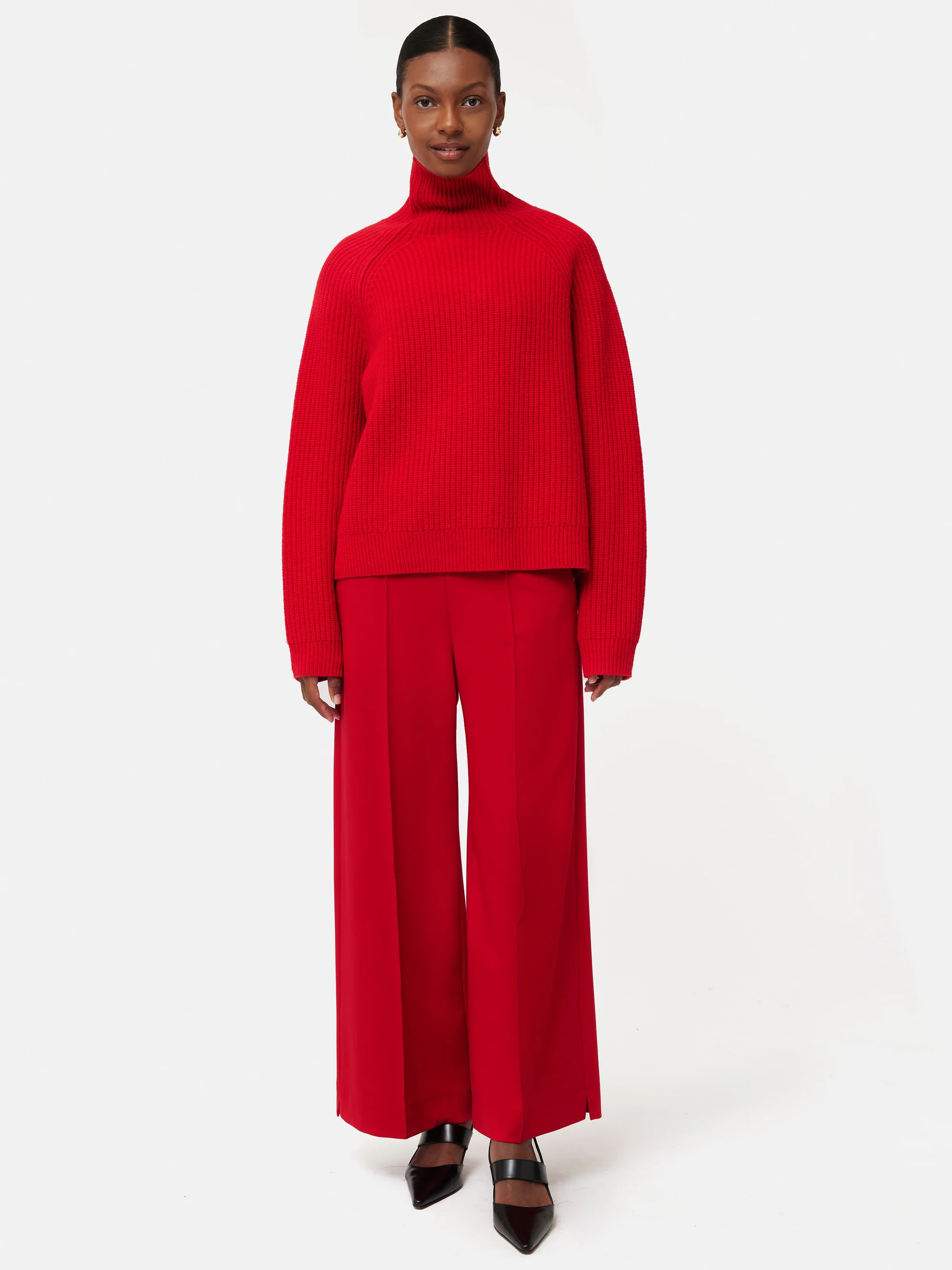 Merino Fishermans Rib Jumper | Red | Jigsaw (UK)