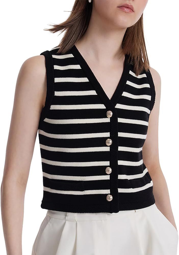 Women's Sleeveless V Neck Knit Sweater Vest Cardigan Button Front Going Out Tops For Women | Amazon (US)