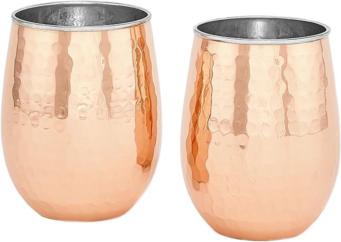 Old Dutch Copper Two-Ply Hammered Solid Stainless Steel Stemless Wine Glasses, 17 Oz, Set of 2, (... | Amazon (US)