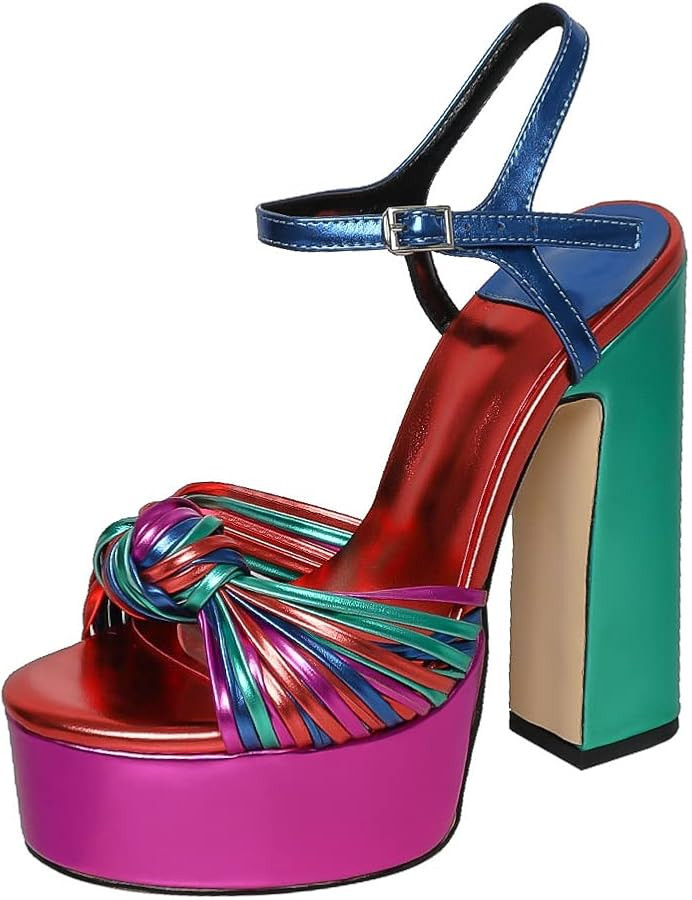 XINIUNIU Women's Leather Slingback Platform Chunky Heel Sandals Ankle Strap Bow Tie Square Open T... | Amazon (US)