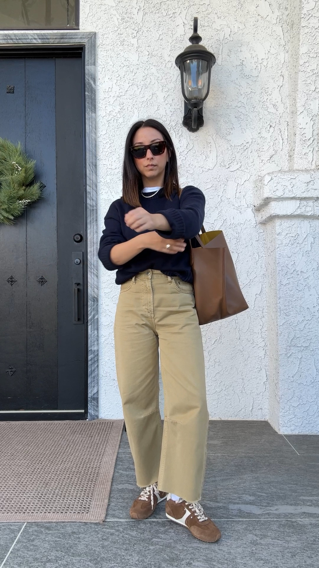 Easy mom outfit headed to lunch. These are some of my favorite jeans. This color in particular runs big, I size down 2. 

Everlane cotton sweater xs 
Everlane tee medium
Citizens of Humanity jeans 23, cut hems. 
Larroude sneakers 6, run small
Mansur Gavriel tote 
Celine sunglasses 
Dorsey James necklace 15"

#LTKSeasonal #LTKPetite