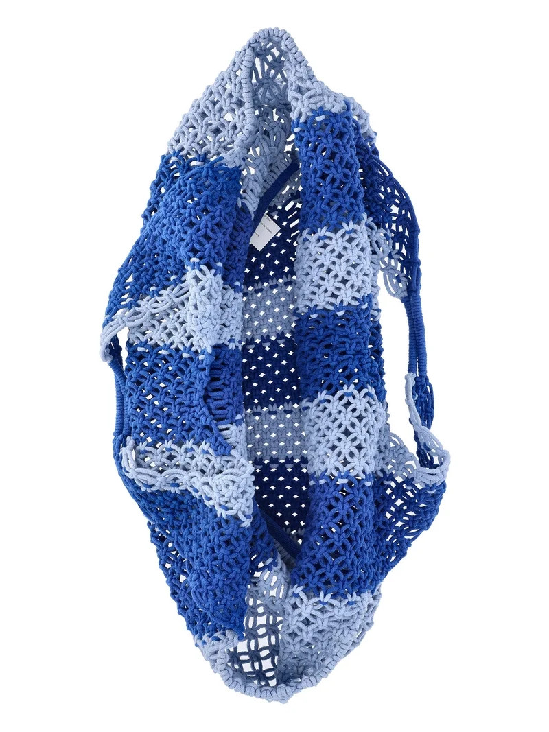 No Boundaries Women's Festival Crochet Striped Hobo Bag, Caribbean Blue Stripe | Walmart (US)