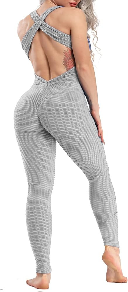 SEASUM Women Texture Bodysuit Sleevesless Sport One-Piece Backless Sexy Slimming Bodycon Rompers ... | Amazon (US)