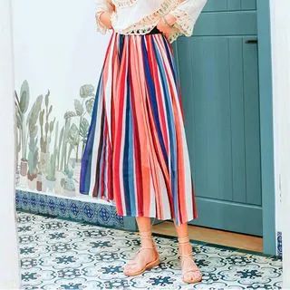 Morning Glory - Striped Midi A-Line Skirt | YesStyle Global