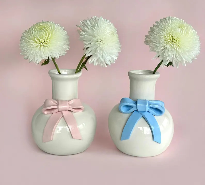 Ceramic Bud Vase Bow Decor Coquette Aesthetic Handmade Vase Soft Girl Aesthetic Balletcore Decor ... | Etsy (US)