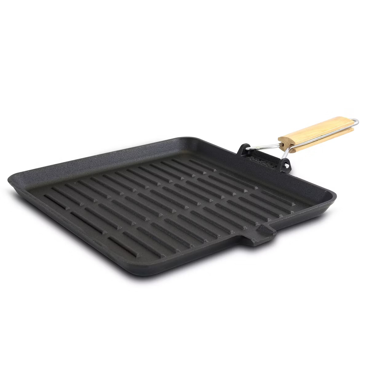 General Store Addlestone 14 Inch Pre-Seasoned Cast Iron Grill Pan with Foldable Wooden Handle | Target