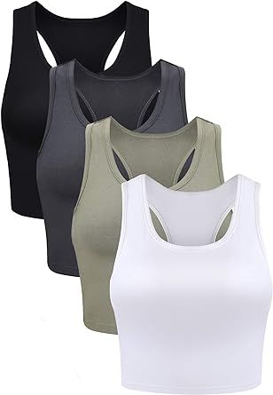 Boao 4 Pieces Basic Crop Tank Tops Sleeveless Racerback Crop Sport Top for Women | Amazon (US)