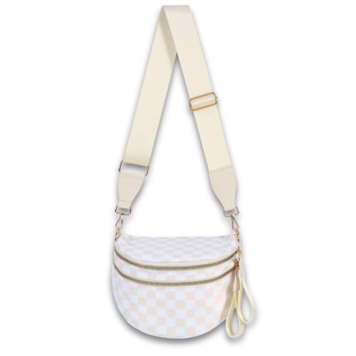 EMMAFY GoFree Checkered Crossbody Bag for Women, Large Hands-Free Bum Bag with Extra-Long Wide Strap, Water-Resistant Travel Bag, Anti-Theft Fanny Pack (Checkered Beige) | Amazon (US)