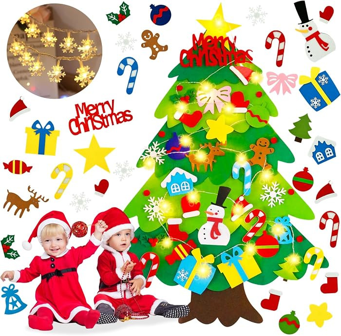 EMPOF Felt Christmas Tree for Toddlers - 3.3ft Felt DIY Tree Set for Kids Wall with Snowflake Lig... | Amazon (US)