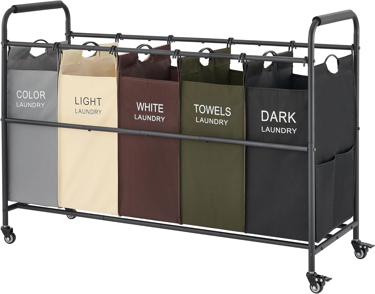 Tajsoon 5 Bag Laundry Sorter Cart, Laundry Hamper Sorter Basket with Heavy Duty Lockable Rolling ... | Amazon (US)
