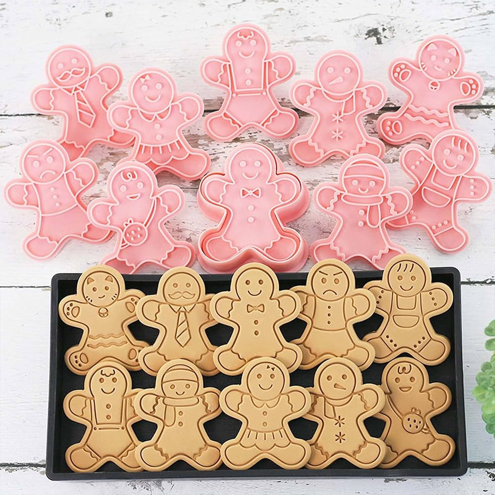 10 Piece Mini Gingerbread Man Cookie Cutters, 3d Raised Christmas Design Cookie Stamps, Mini Funn... | Amazon (US)