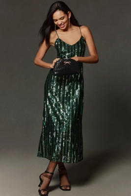 Maeve Sleeveless Sequin Stripe Midi Dress | Anthropologie (US)