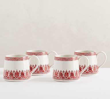 Tahoe Fair Isle Stoneware Mugs - Set of 4 | Pottery Barn | Pottery Barn (US)