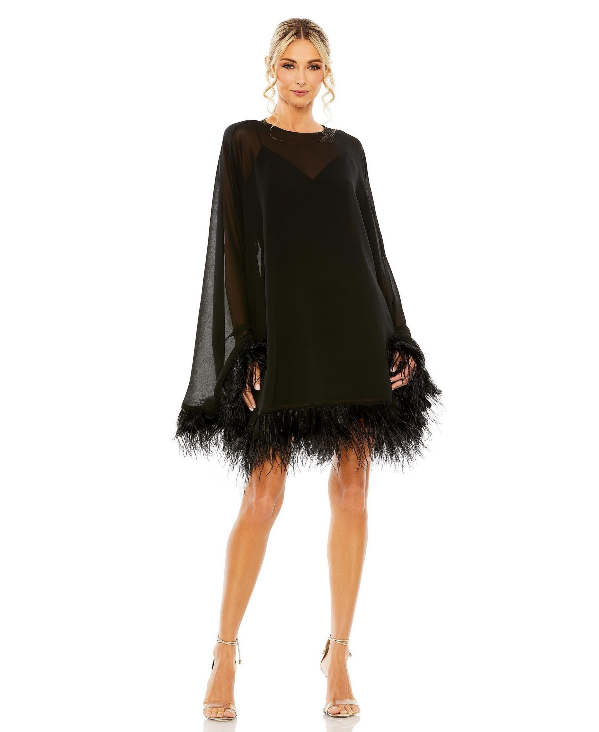 Mac Duggal Women's Trapeze Dress with Feather Trim - Black | Macy's