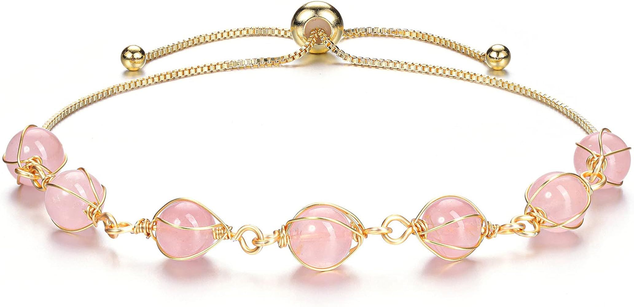 PESOENTH Amethyst Crystal Healing Bracelet 14K Gold Wire Wrapped Natural Purple Gemstone Beads An... | Amazon (US)