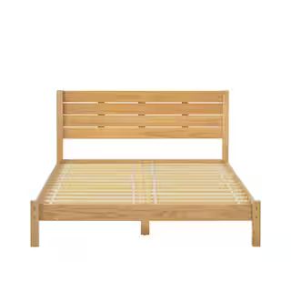 Minimalist Beige Wood Frame Queen Platform Bed | The Home Depot
