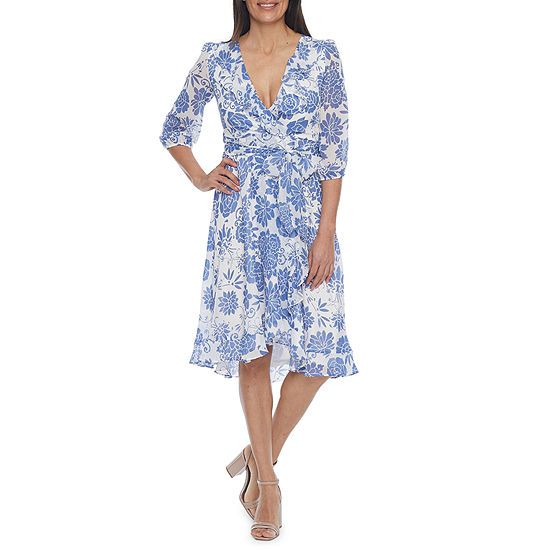 new!Danny & Nicole 3/4 Sleeve Floral Midi Wrap Dress | JCPenney