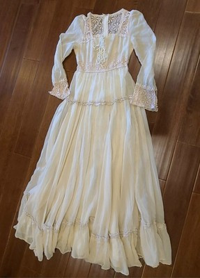 Vtg 1969 Gunne Sax Jessica Prairie Boho Dress Ivory Cottagecore Black Label XS/S | eBay US