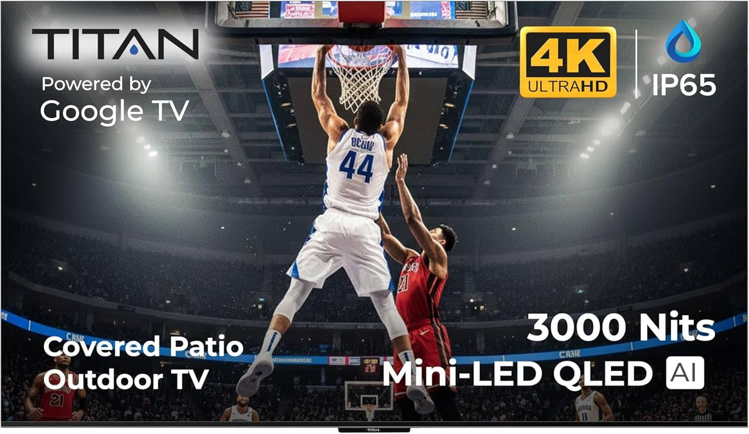 Titan - G100 Mini-LED 115 Inch Covered Patio Smart Outdoor TV,IP65Weatherproof,4KHD GoogleAIOS,3000Nits,Dolby Vision-Atmos | Best Buy U.S.