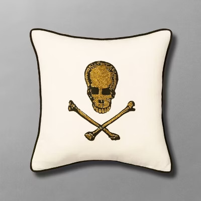 12"x12" Beaded Skull and Crossbones Square Throw Pillow - John Derian For Target | Target