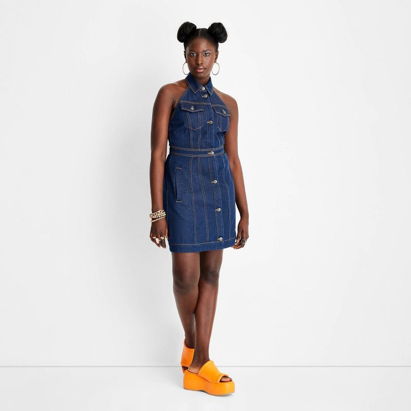 Women's Sleeveless Collared Denim Mini Dress - Future Collective™ with Alani Noelle Blue | Target