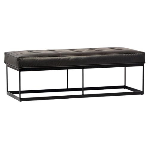 Madison Industrial Loft Black Upholstered Seat Metal Base Bench | Kathy Kuo Home
