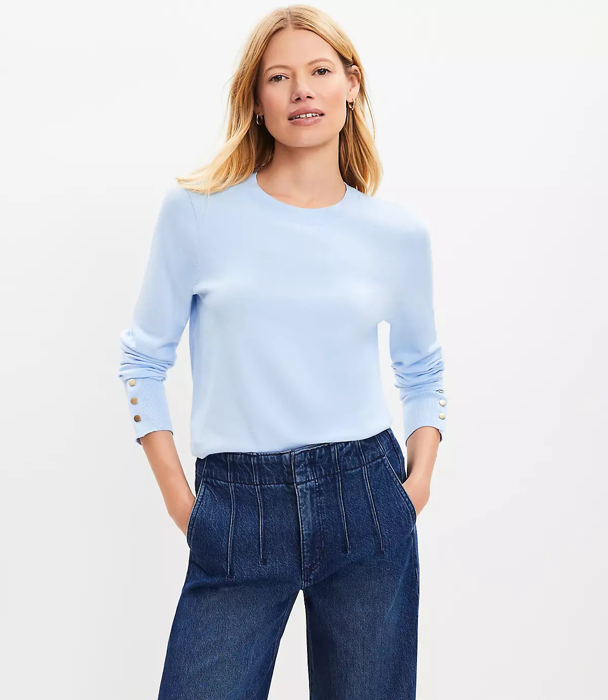 Metallic Button Cuff Sweater | LOFT