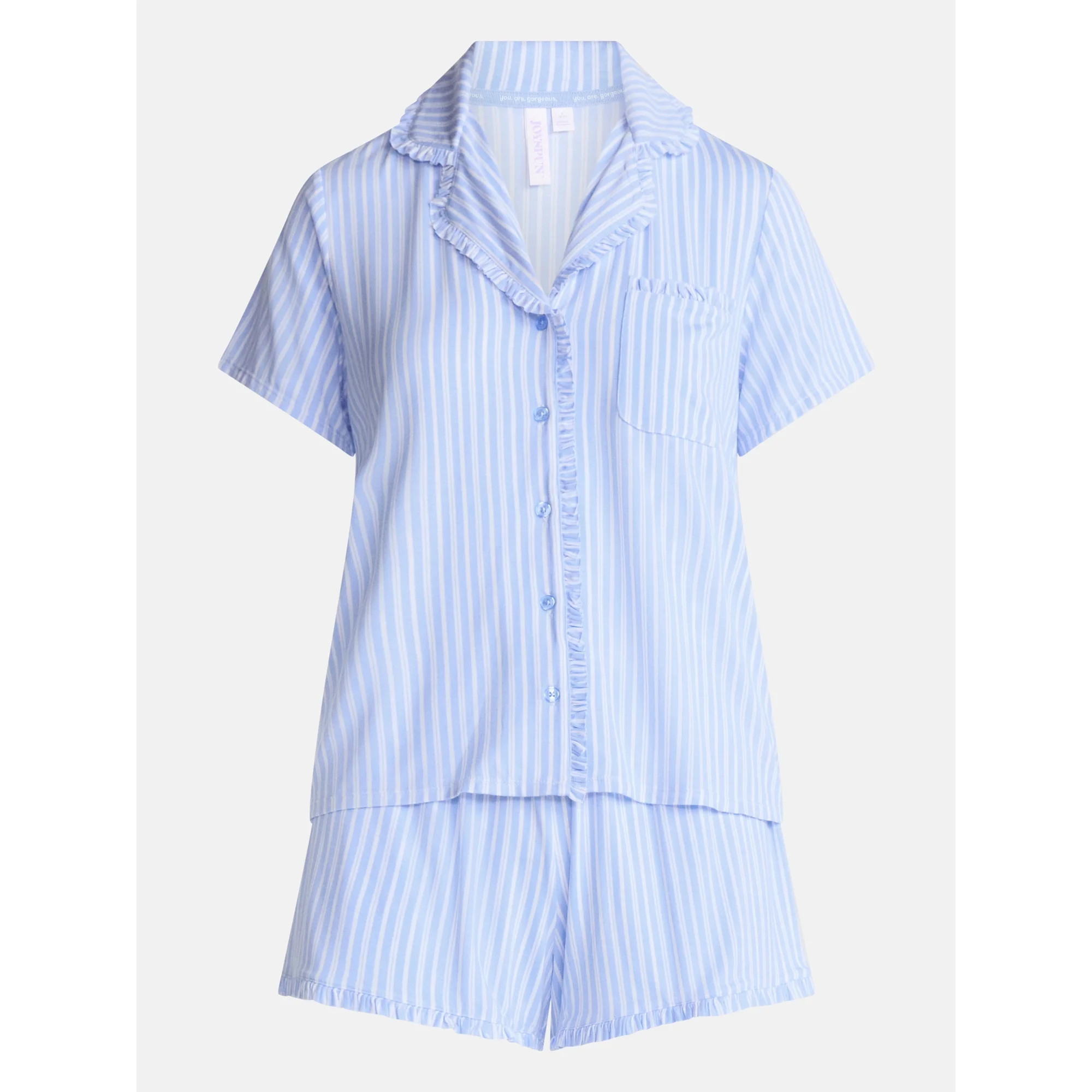 Joyspun Women’s Modal-Blend Ruffle Trim Notch Collar Top and Shorts Pajama Set, 2 Piece, Sizes ... | Walmart (US)