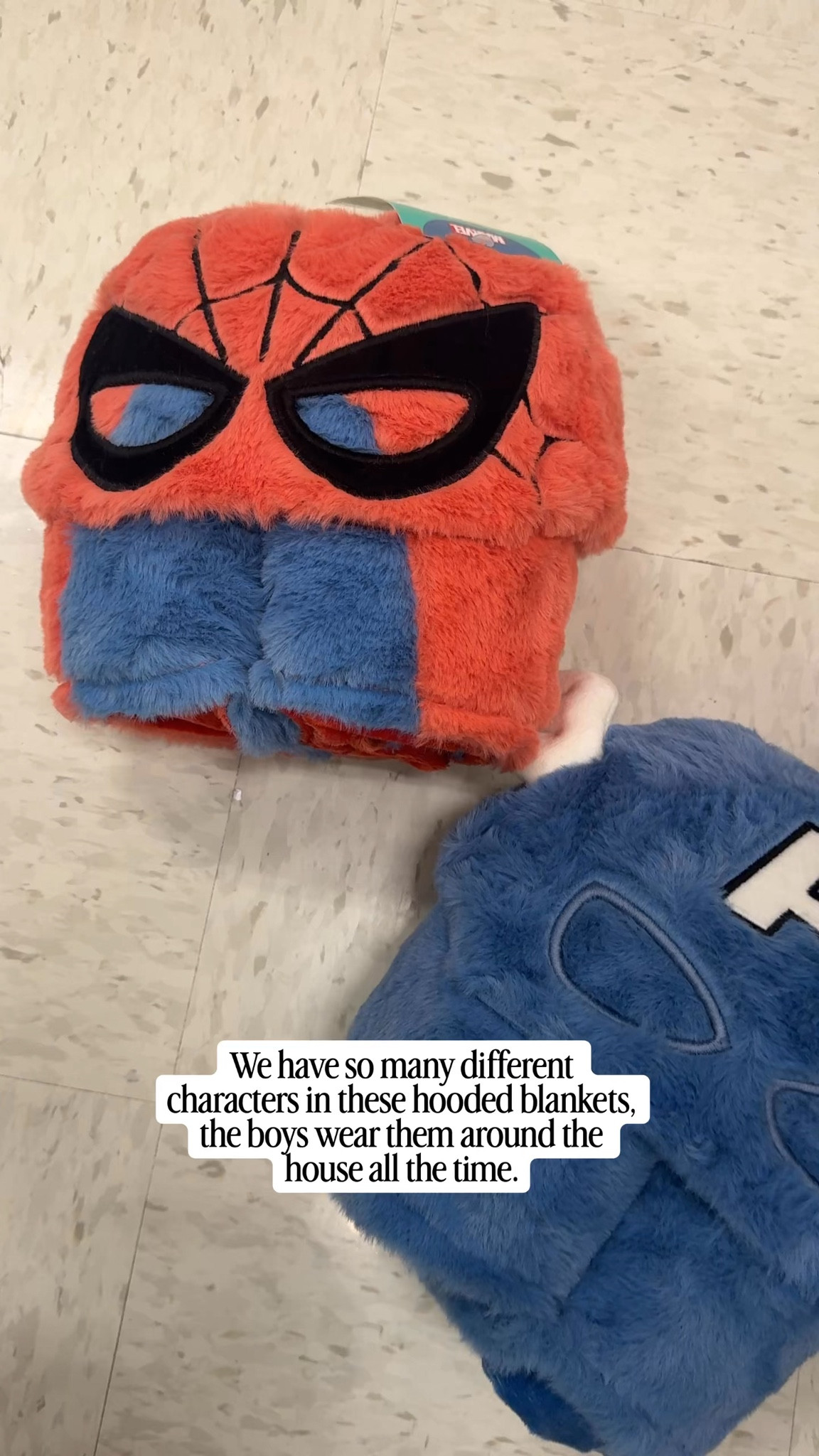 Target finds!  These super soft and cozy hooded blankets. You’ll find all over my house. We have numerous different character characters and my boys love cuddling up in these.

#Marvel #SpiderMan #EasterBasketStuffers #KidsBlankets ￼